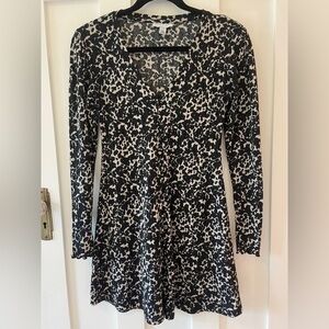 Topshop Cheetah Leopard Rib Knit Long Sleeve Fine Knit Button Front V Neck Dress